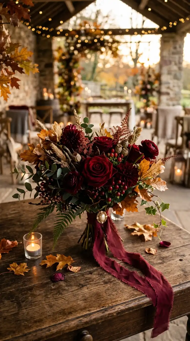 Dark Red Rose Bridal Bouquet