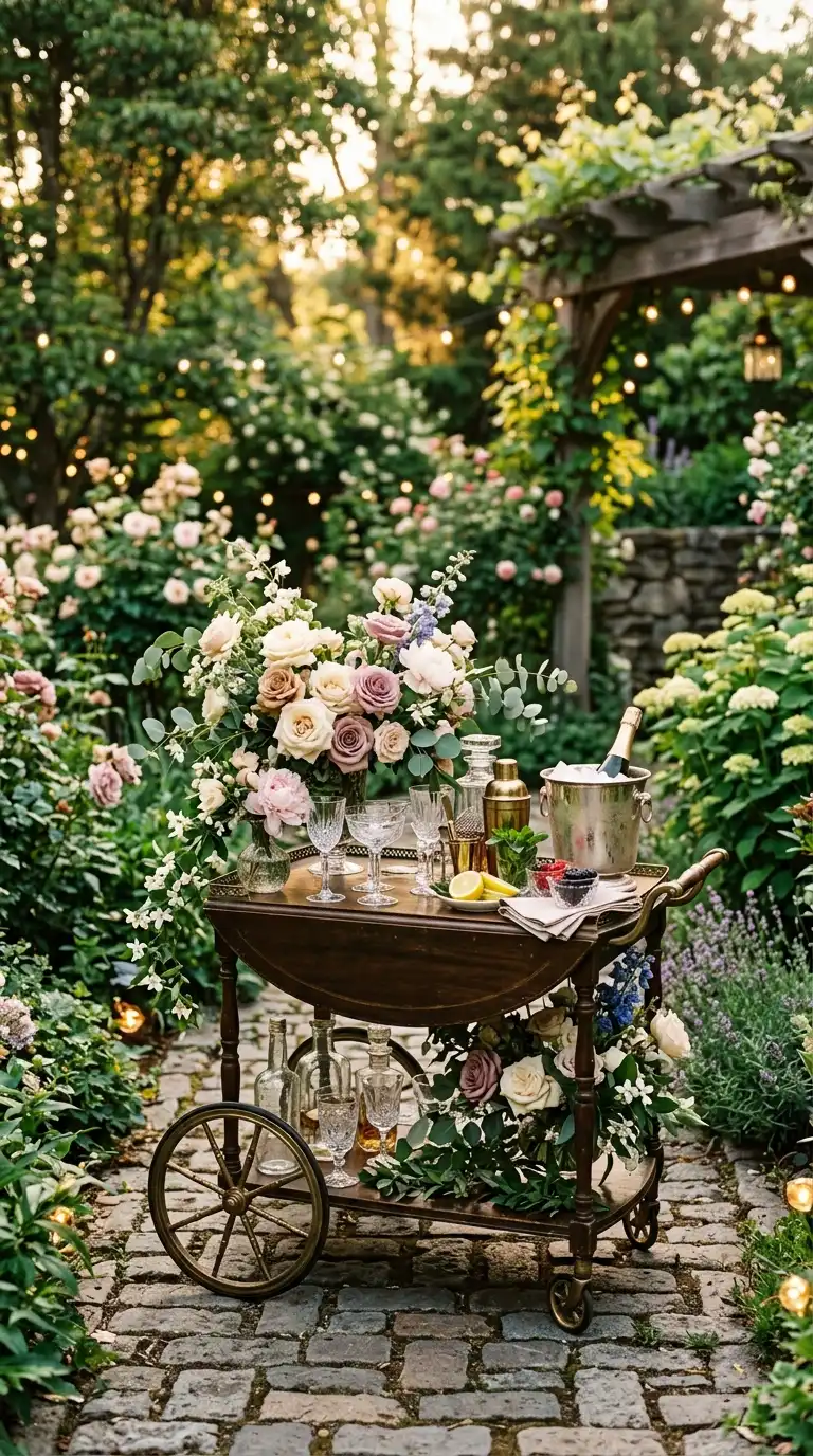 Floral Filled Vintage Bar Cart