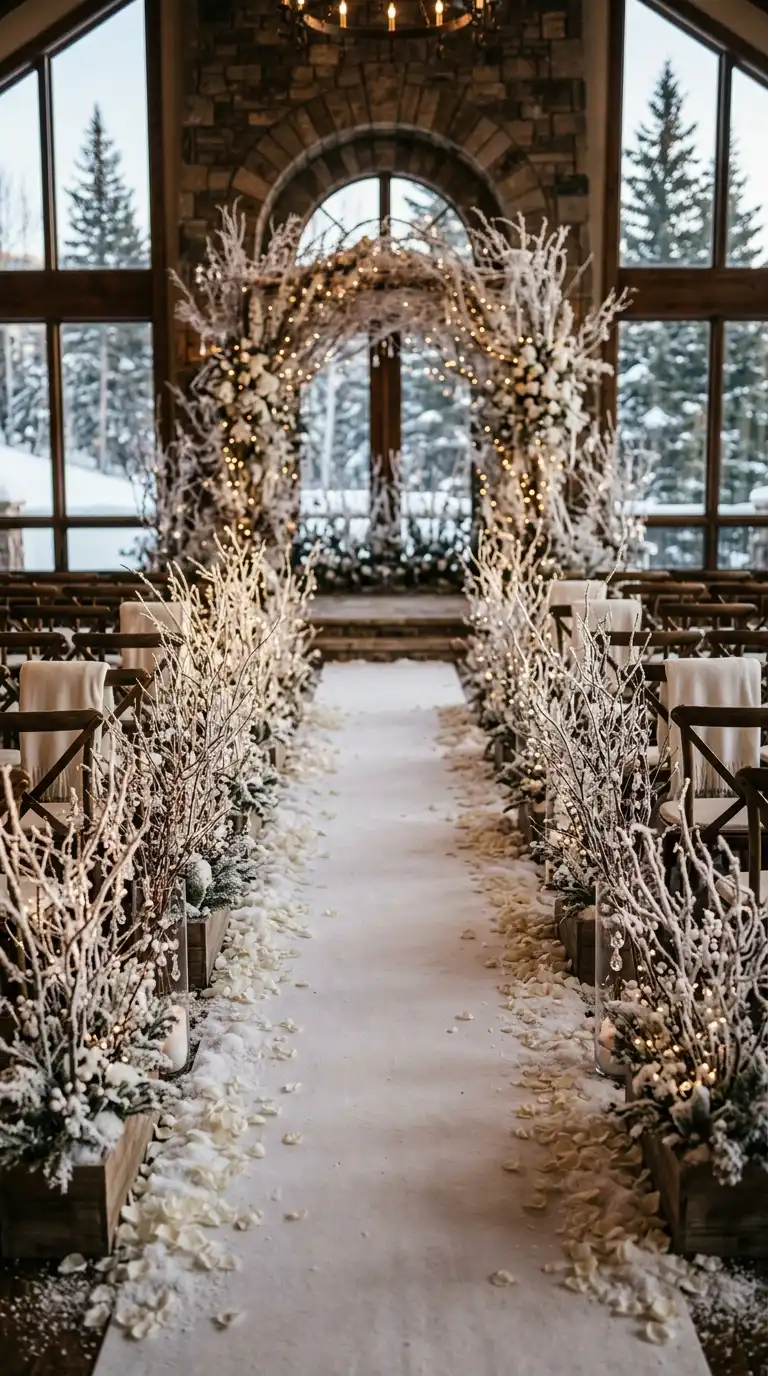Frosted Branch Wedding Aisle Decorations