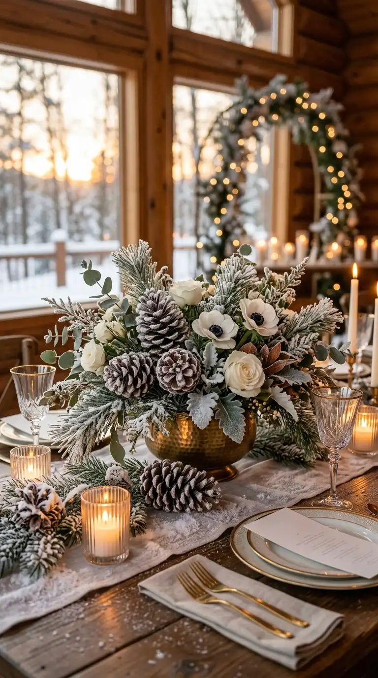 Frosted Pinecone Wedding Centerpiece Arrangements