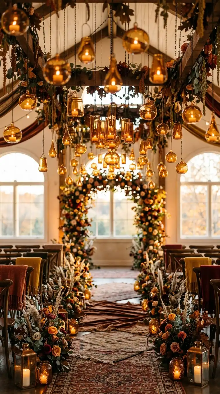 Hanging Amber Glass Candle Holders