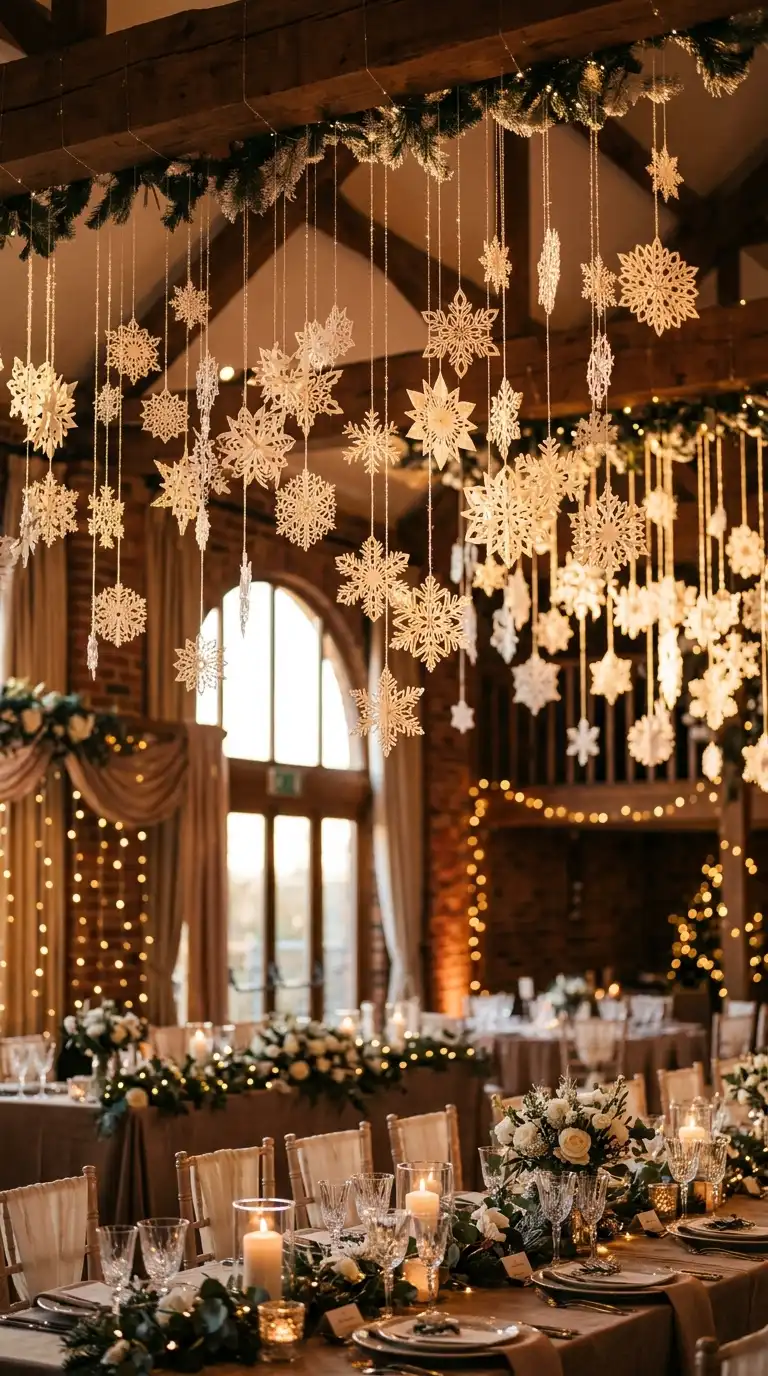 Homemade Paper Snowflake Ceiling Decorations