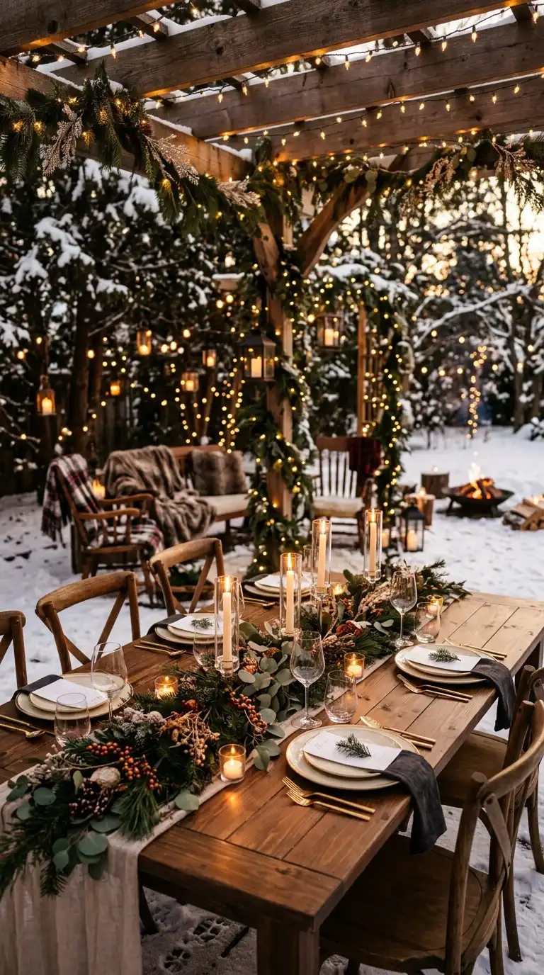 Intimate Backyard Winter Wedding Reception
