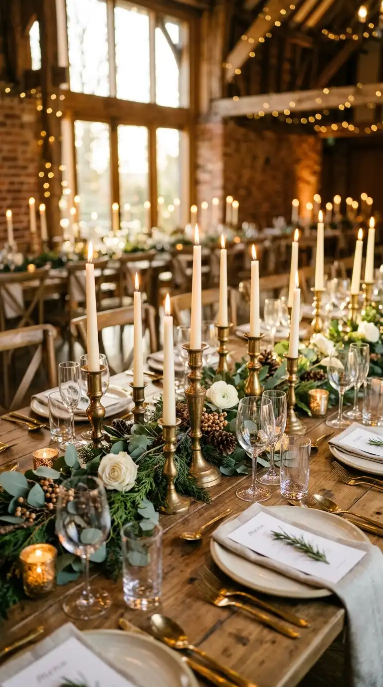 Mismatched Brass Candlestick Table Arrangements