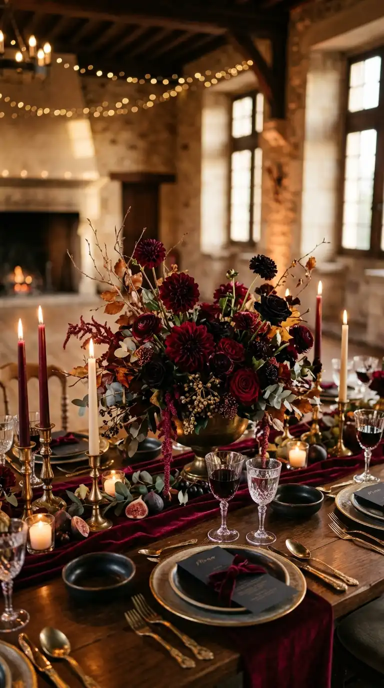 Moody Burgundy Wedding Table Centerpieces
