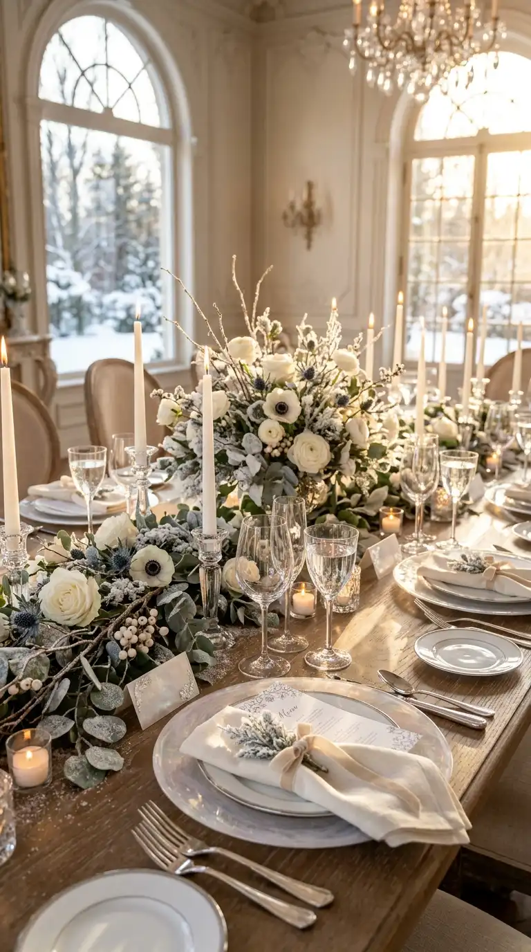 Pearlescent Winter Wedding Table Settings