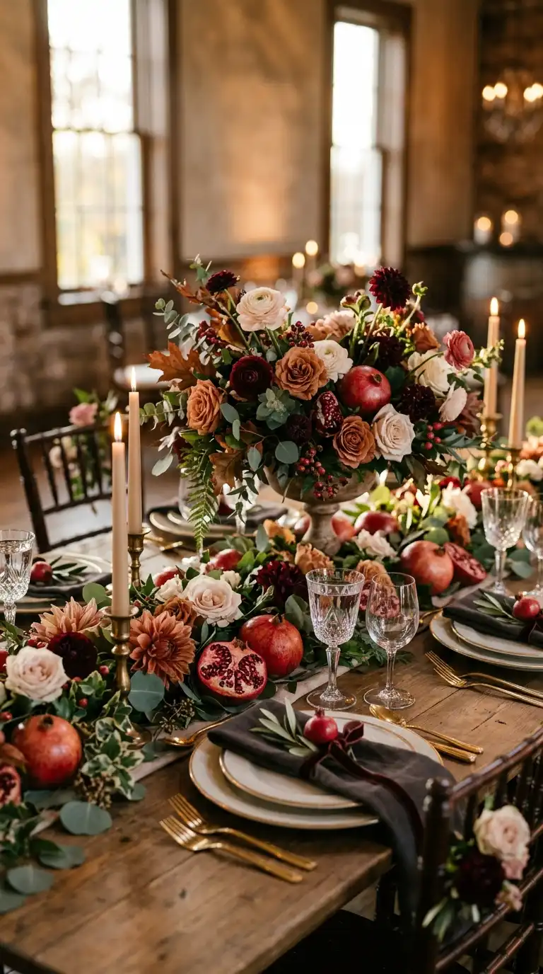 Seasonal Pomegranate Wedding Table Decor