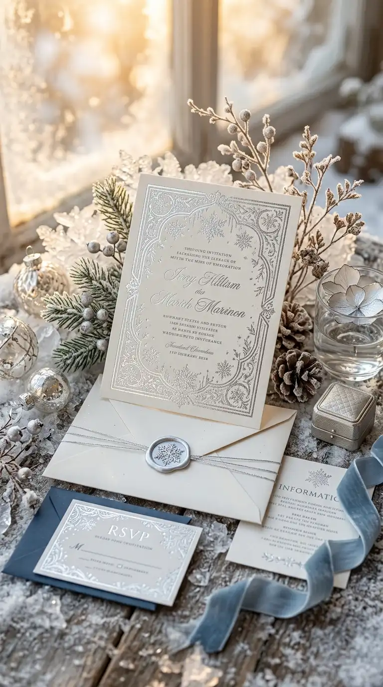 Silver Metallic Wedding Invitation Suites