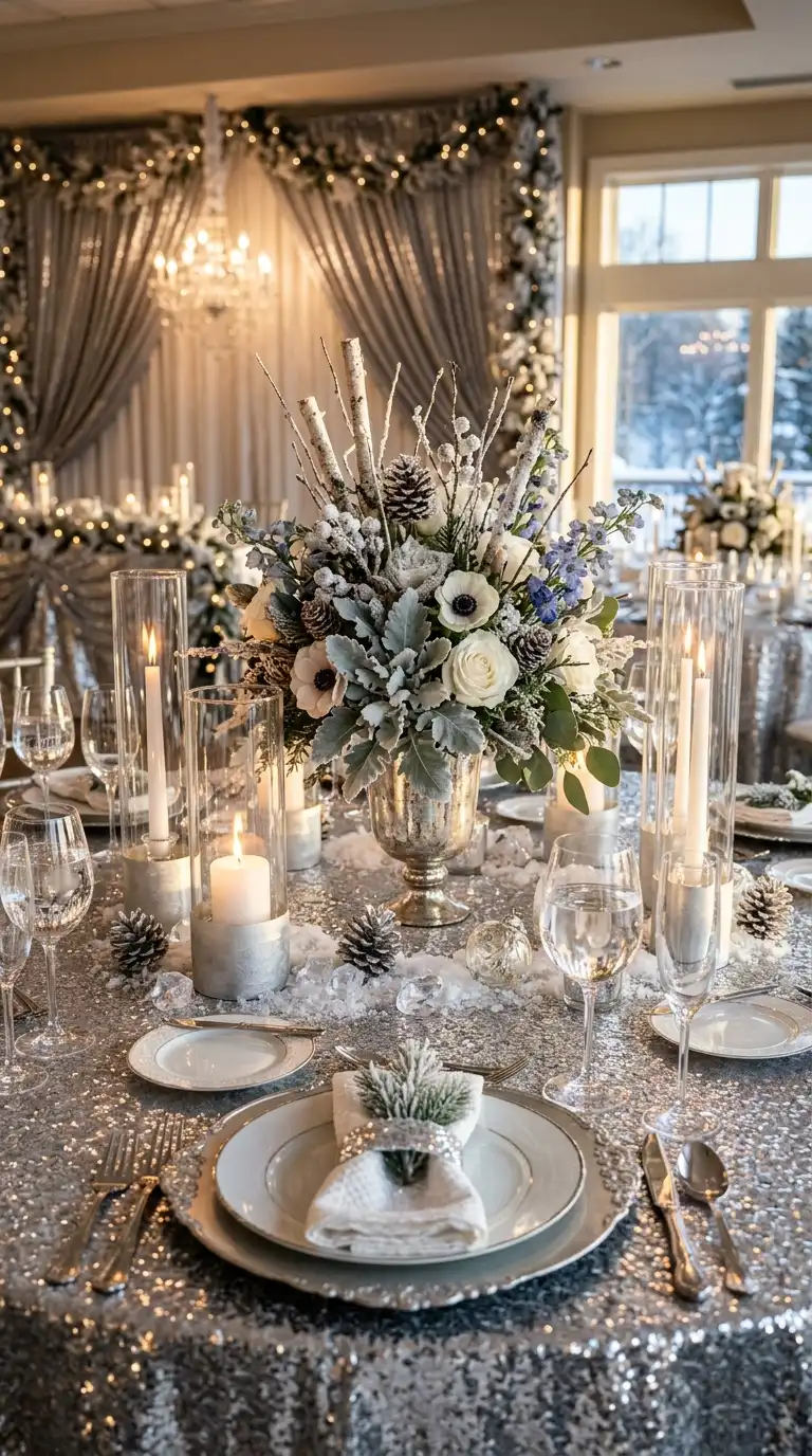 Silver Sequin Wedding Reception Details