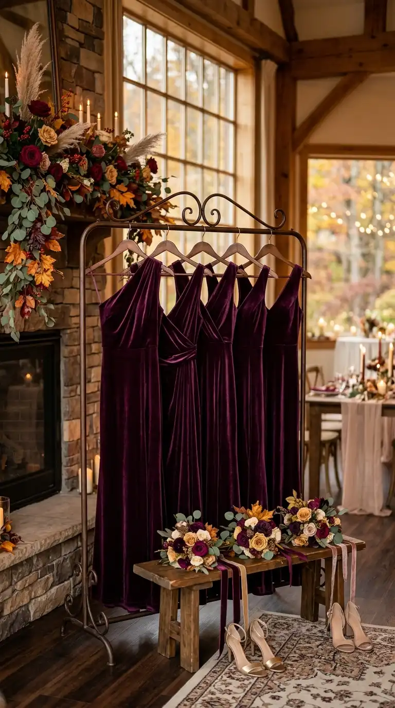 Velvet Bridesmaid Dresses in Plum