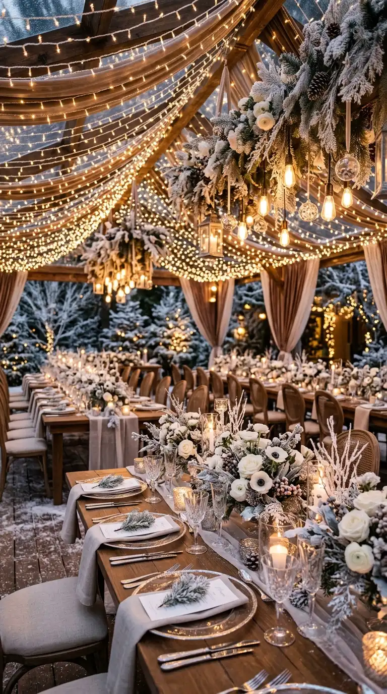 Warm Fairy Light Reception Canopies